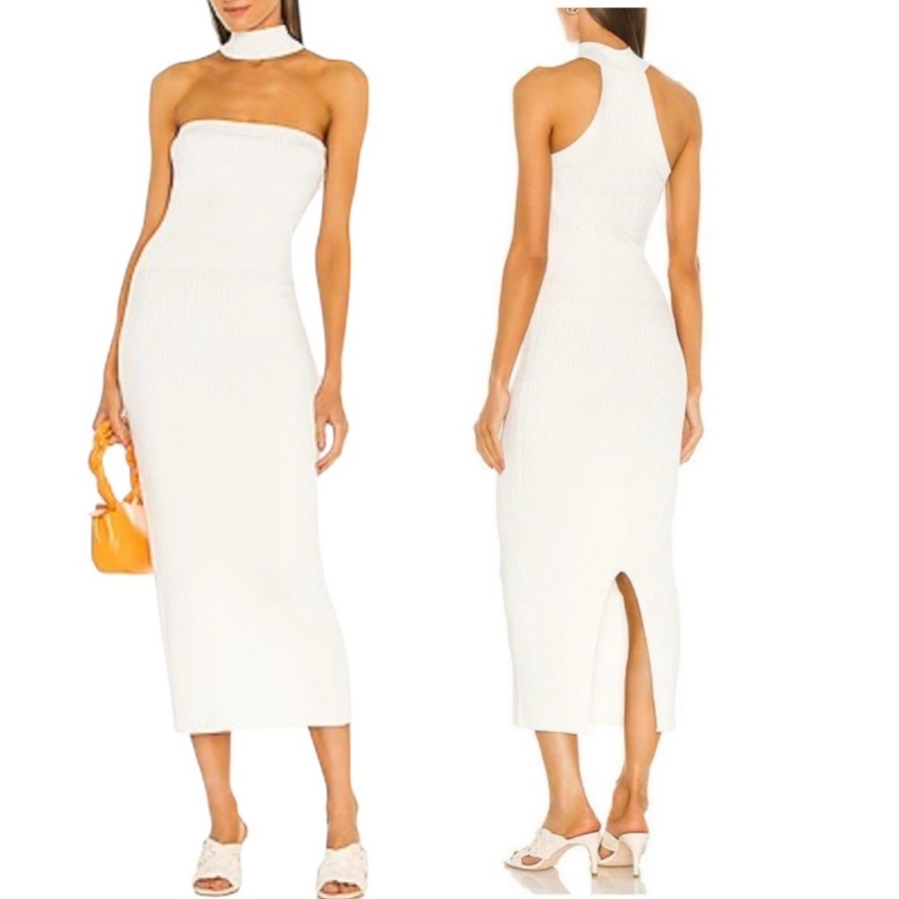 NWT JONATHAN SIMKHAI Selena Compact Ribbed Knit Cut Out Dress White Size L